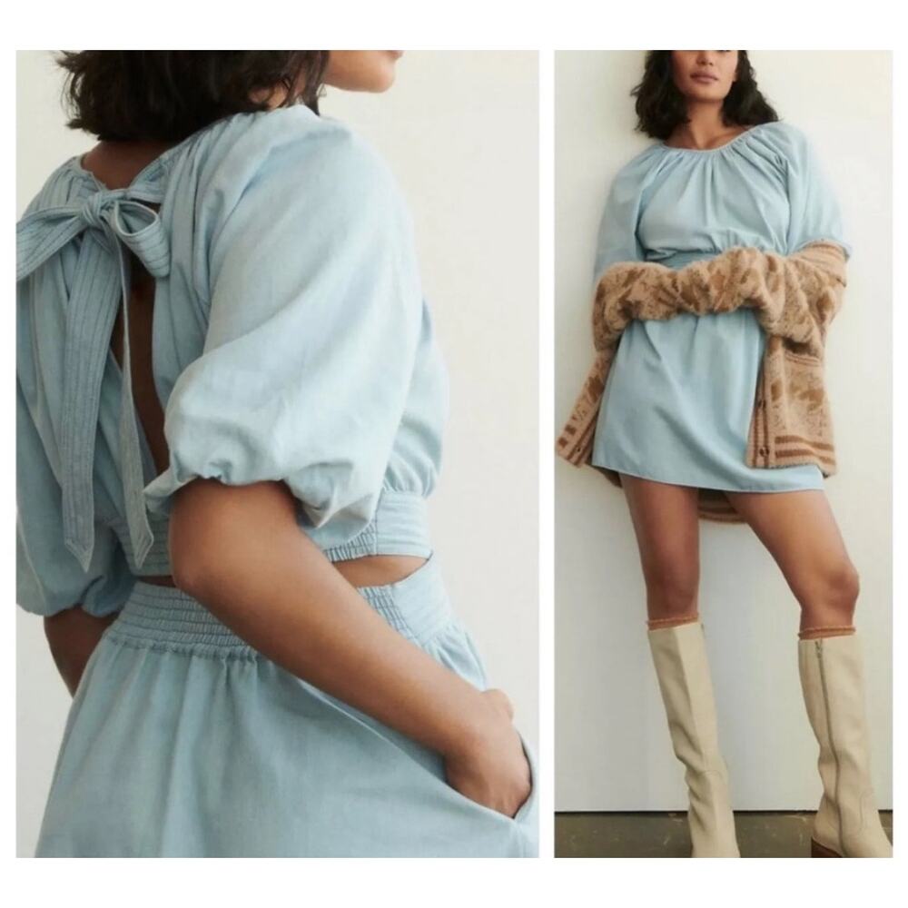 New Anthropologie Love The Label Light Blue Denim Cutout Dress Size Extra Small
